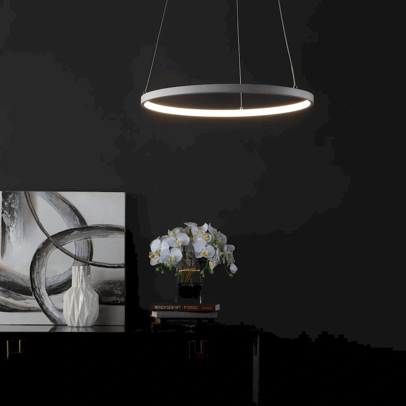 SAFAVIEH Lighting Anamarija 74-inch Modern White Adjustable LED Pendant - 16.5  W x 16.5  L x 12-74  H - 17Wx17Dx61H