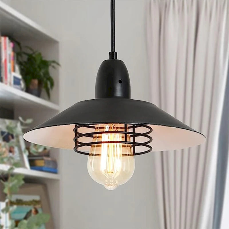 Suspension style ferme vintage, luminaire noir avec armature à ressort, applique murale en métal réglable, douille E26