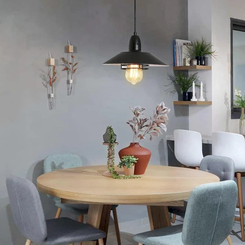 Suspension style ferme vintage, luminaire noir avec armature à ressort, applique murale en métal réglable, douille E26