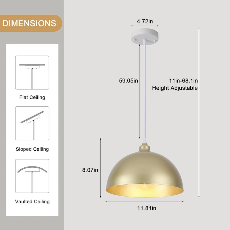 1 - Suspension à dôme simple de 11,8 W pour îlot de cuisine ou salle à manger (ensemble de 3) - L 11,81 po
