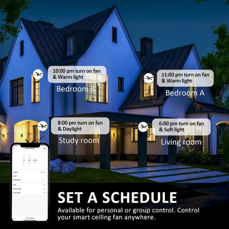 Ventilateur de plafond intelligent Elliott de 52 pouces pour intérieur/extérieur, kit d'éclairage LED à intensité variable et télécommande, compatible avec Alexa/Google Home/Siri.