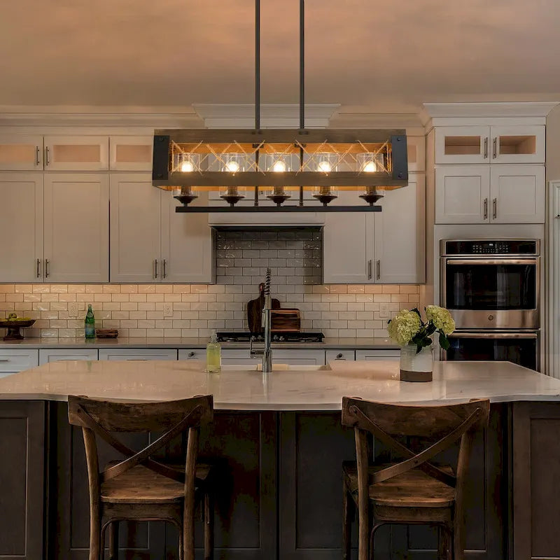 Lustre rectangulaire rustique à 5 lumières Gray Barn - L 31,9 cm x D 10,6 cm x H 10,2 cm