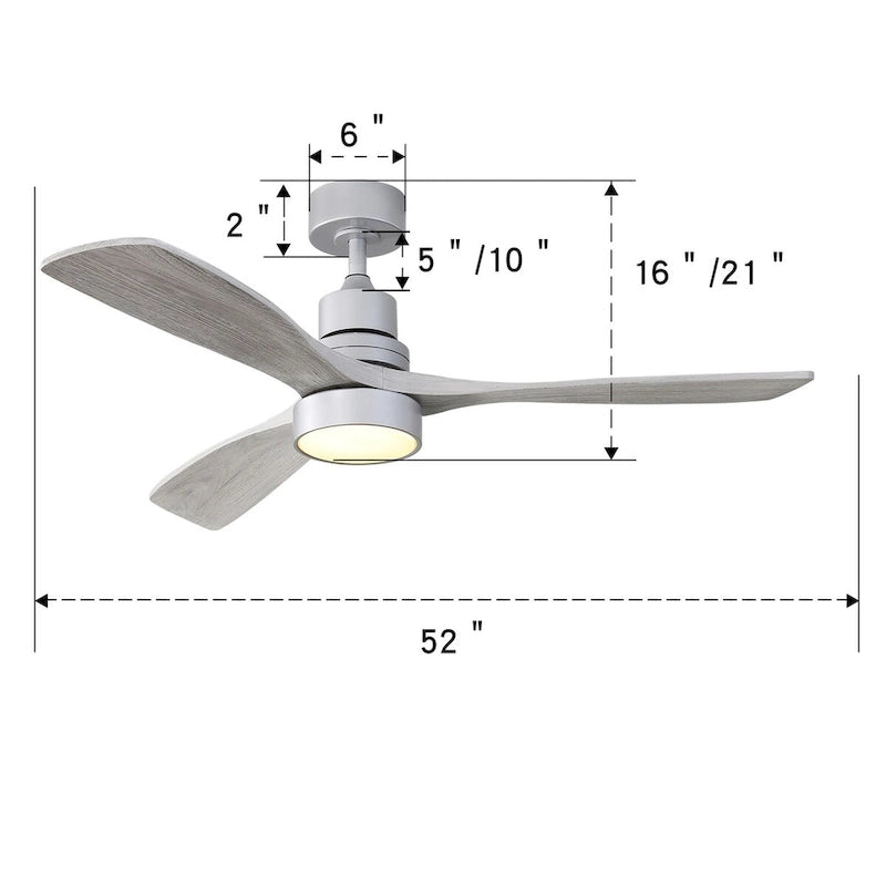Ventilateur de plafond de 132 cm avec éclairage, télécommande et moteur CC réversible pour chambre à coucher