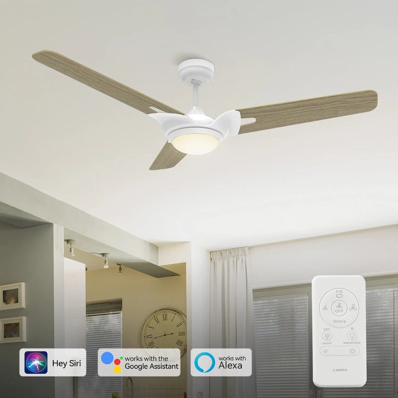 CARRO Aiden 56  3-Blade Smart Ceiling Fan with LED Light and Remote-Light Wooden
