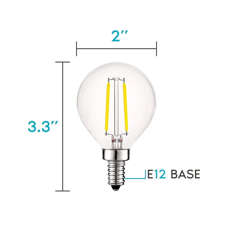 Ampoules LED Luxrite 4W Vintage G16.5 Globe Dimmables, Blanc brillant 5000K, 400 lumens, Équivalent 40W, Culot E12, Lot de 16