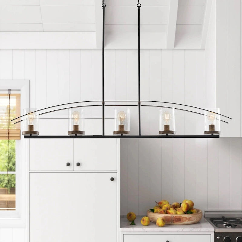 Lustre arqué en verre à 5 lumières, intensité variable, réglable, pour îlot de cuisine - 52,7 cm P x 6,7 cm L x 80,6 cm H (réglable)