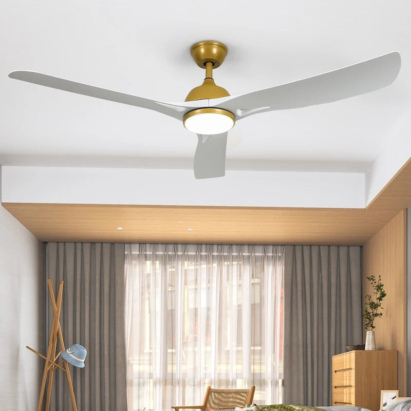 Ventilateur de plafond Moasis 56 ack Gold à 3 pales, moderne, intelligent et réversible