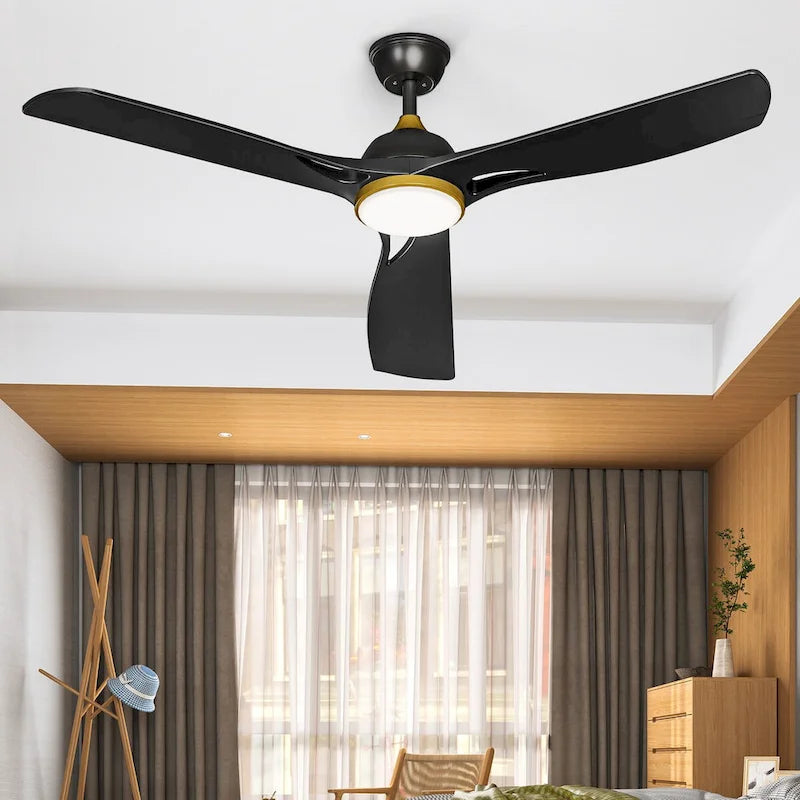 Ventilateur de plafond Moasis 56 ack Gold à 3 pales, moderne, intelligent et réversible