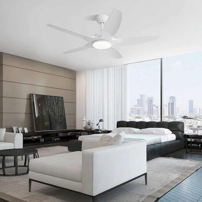 Ventilateur de plafond moderne Oaks Aura 48 pouces avec éclairage LED à intensité variable, moteur CC réversible à 6 vitesses et télécommande